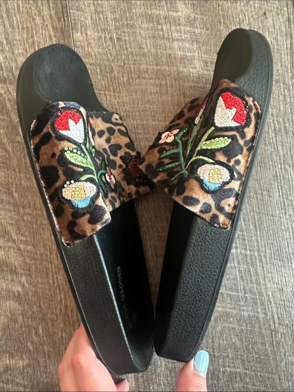 Steve Madden Leopard Slide Sandals with Strawberry Embroidery